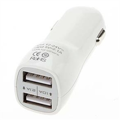 Carregador plugue USB Veicular com 2 entradas LED - Branco